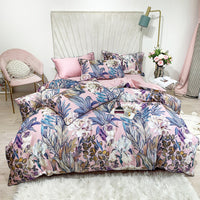 HKM-194579 Cotton Plant Flower Duvet Cover Set, Long-staple Cotton Bedding, 4-Piece Full Set for Various Bed Sizes