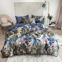 HKM-194579 Cotton Plant Flower Duvet Cover Set, Long-staple Cotton Bedding, 4-Piece Full Set for Various Bed Sizes