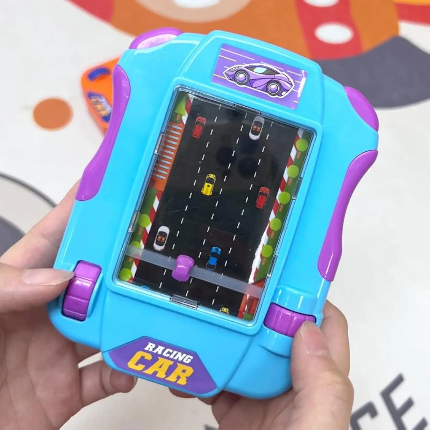 HKM-195219 Handheld Racing Game Console for Kids, Educational Mini Tabletop Racing Toy, Ages 5 and Up