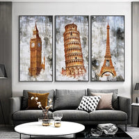 HKM-195347 Retro Golden Tower Landscape Canvas Painting - Modern Frameless Art in Multiple Sizes