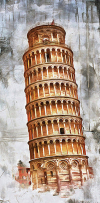 HKM-195347 Retro Golden Tower Landscape Canvas Painting - Modern Frameless Art in Multiple Sizes