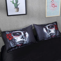 HKM-195731 Halloween Floral Skull Bedding Set - Queen & King Sizes, Cotton Blend Duvet Cover and Bed Sheet