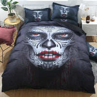 HKM-195731 Halloween Floral Skull Bedding Set - Queen & King Sizes, Cotton Blend Duvet Cover and Bed Sheet