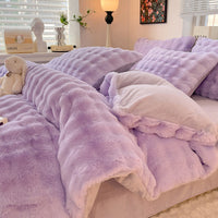 HKM-195731 Milk Fiber Thermal Coral Fleece 4-Piece Bedding Set for Various Bed Sizes