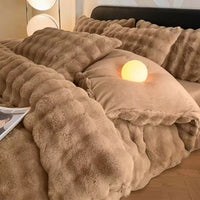 HKM-195731 Milk Fiber Thermal Coral Fleece 4-Piece Bedding Set for Various Bed Sizes