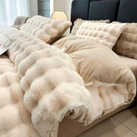 HKM-195731 Milk Fiber Thermal Coral Fleece 4-Piece Bedding Set for Various Bed Sizes