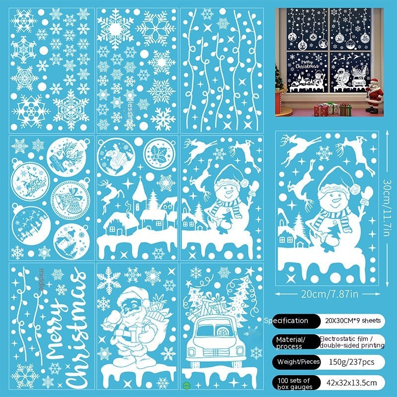 HKM-195859 Christmas Static Window Stickers - Festive Snowflakes, Santa Claus, and Holiday Designs for Window Decoration