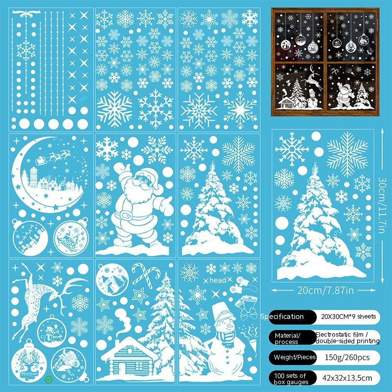 HKM-195859 Christmas Static Window Stickers - Festive Snowflakes, Santa Claus, and Holiday Designs for Window Decoration