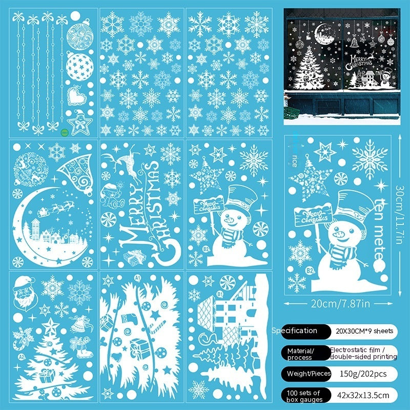 HKM-195859 Christmas Static Window Stickers - Festive Snowflakes, Santa Claus, and Holiday Designs for Window Decoration