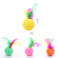 HKM-195859 Pet Cat Toy Ball Latex Color Foam Band Feather Interaction