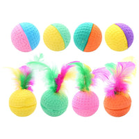 HKM-195859 Pet Cat Toy Ball Latex Color Foam Band Feather Interaction