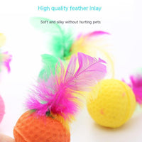 HKM-195859 Pet Cat Toy Ball Latex Color Foam Band Feather Interaction
