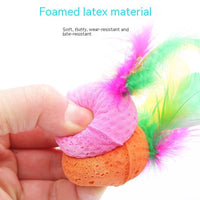 HKM-195859 Pet Cat Toy Ball Latex Color Foam Band Feather Interaction