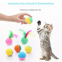 HKM-195859 Pet Cat Toy Ball Latex Color Foam Band Feather Interaction