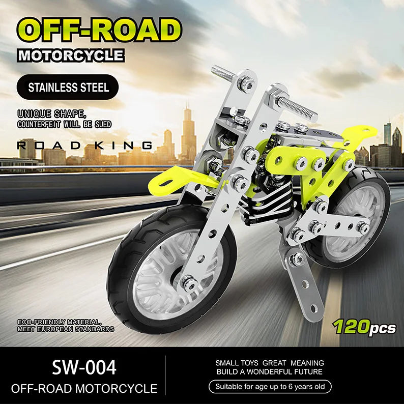 HKM-195987 3D Stainless Steel Motorcycle Model Puzzle Toy for Kids - DIY Educational Building Blocks Set
