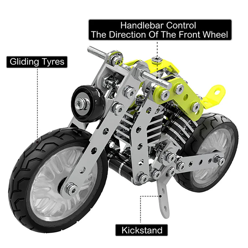 HKM-195987 3D Stainless Steel Motorcycle Model Puzzle Toy for Kids - DIY Educational Building Blocks Set