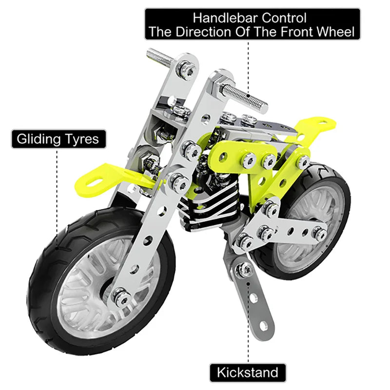 HKM-195987 3D Stainless Steel Motorcycle Model Puzzle Toy for Kids - DIY Educational Building Blocks Set