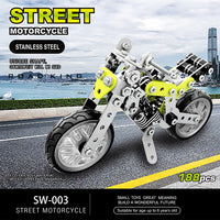 HKM-195987 3D Stainless Steel Motorcycle Model Puzzle Toy for Kids - DIY Educational Building Blocks Set