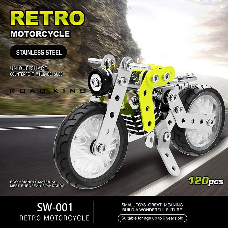 HKM-195987 3D Stainless Steel Motorcycle Model Puzzle Toy for Kids - DIY Educational Building Blocks Set