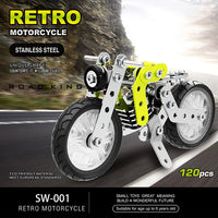 HKM-195987 3D Stainless Steel Motorcycle Model Puzzle Toy for Kids - DIY Educational Building Blocks Set