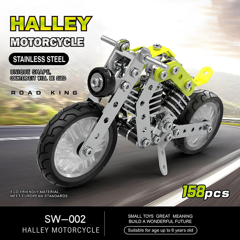 HKM-195987 3D Stainless Steel Motorcycle Model Puzzle Toy for Kids - DIY Educational Building Blocks Set