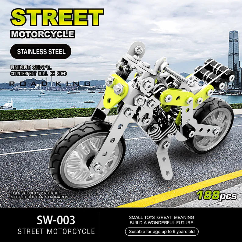 HKM-195987 3D Stainless Steel Motorcycle Model Puzzle Toy for Kids - DIY Educational Building Blocks Set