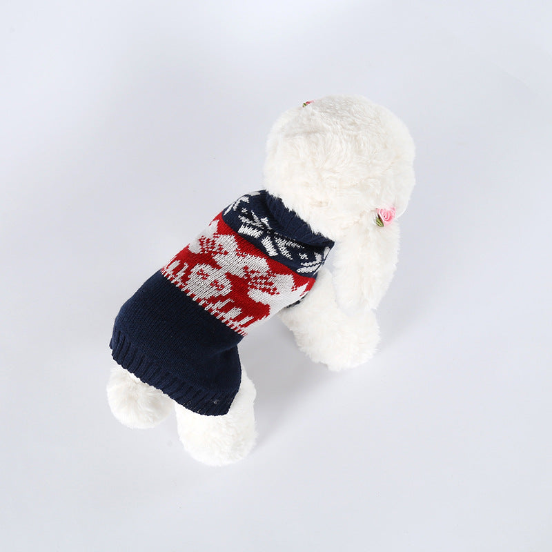 HKM-195987 Holiday-Ready Personalized Knitted Dog Sweater in Navy Blue, Available in Multiple Sizes