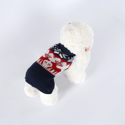 HKM-195987 Holiday-Ready Personalized Knitted Dog Sweater in Navy Blue, Available in Multiple Sizes
