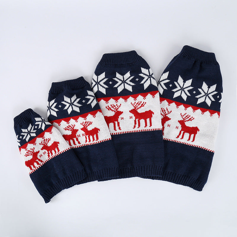 HKM-195987 Holiday-Ready Personalized Knitted Dog Sweater in Navy Blue, Available in Multiple Sizes