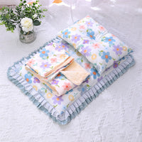 HKM-196371 Cotton Three-Piece Cat Mattress Set with Blanket for Pets in Apricot, Blue, and Pink Patterns