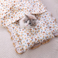 HKM-196371 Cotton Three-Piece Cat Mattress Set with Blanket for Pets in Apricot, Blue, and Pink Patterns