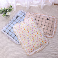 HKM-196371 Cotton Three-Piece Cat Mattress Set with Blanket for Pets in Apricot, Blue, and Pink Patterns