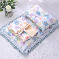 HKM-196371 Cotton Three-Piece Cat Mattress Set with Blanket for Pets in Apricot, Blue, and Pink Patterns