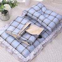 HKM-196371 Cotton Three-Piece Cat Mattress Set with Blanket for Pets in Apricot, Blue, and Pink Patterns