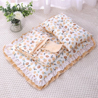HKM-196371 Cotton Three-Piece Cat Mattress Set with Blanket for Pets in Apricot, Blue, and Pink Patterns