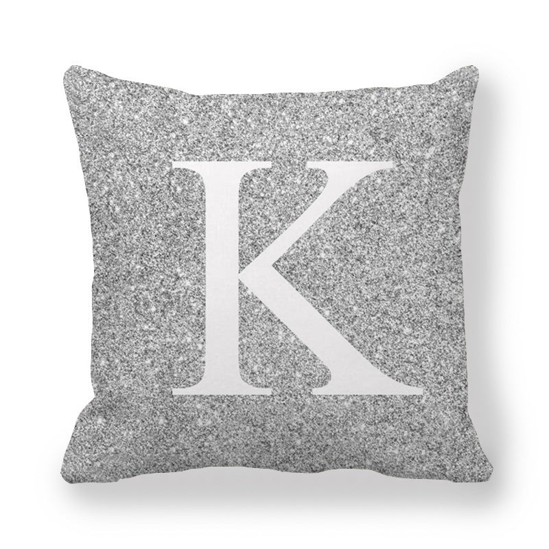 HKM-196371 Gray Shading 26 English Letters Peach Skin Fabric Pillow Cover 45x45cm