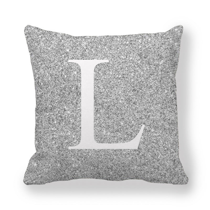HKM-196371 Gray Shading 26 English Letters Peach Skin Fabric Pillow Cover 45x45cm