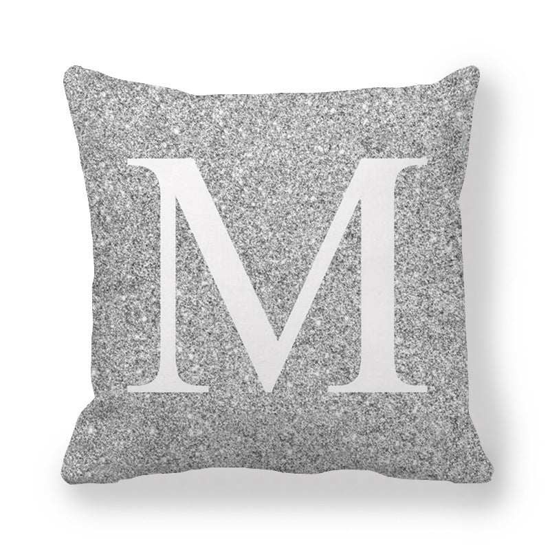 HKM-196371 Gray Shading 26 English Letters Peach Skin Fabric Pillow Cover 45x45cm
