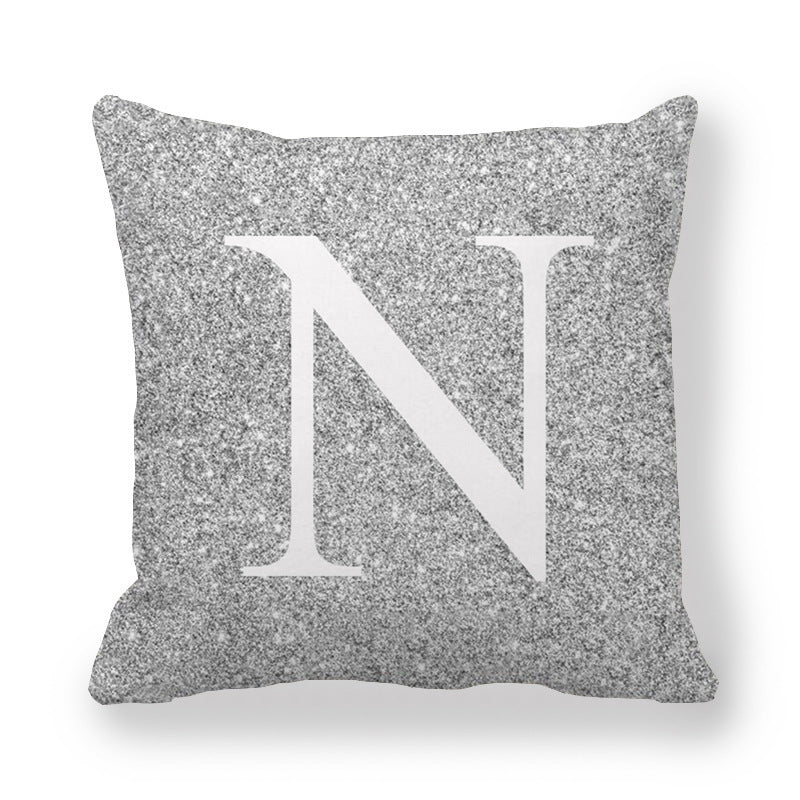 HKM-196371 Gray Shading 26 English Letters Peach Skin Fabric Pillow Cover 45x45cm