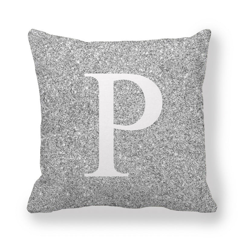 HKM-196371 Gray Shading 26 English Letters Peach Skin Fabric Pillow Cover 45x45cm