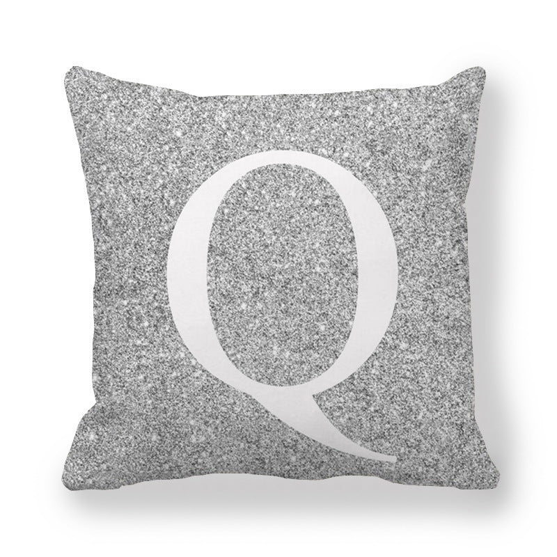 HKM-196371 Gray Shading 26 English Letters Peach Skin Fabric Pillow Cover 45x45cm