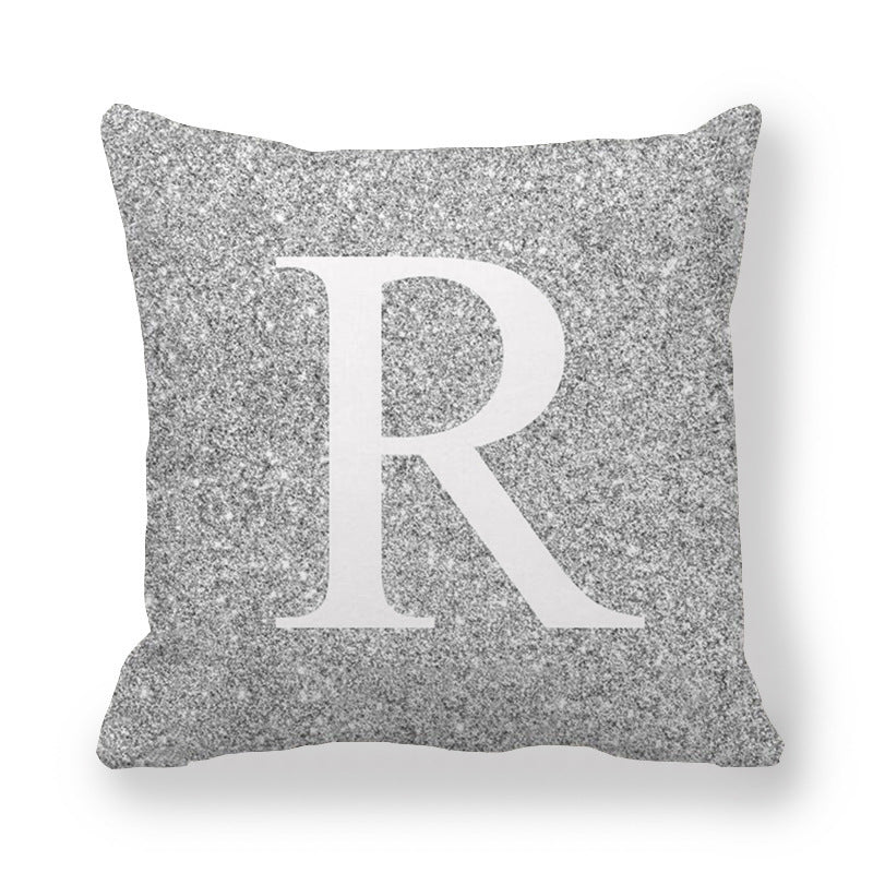 HKM-196371 Gray Shading 26 English Letters Peach Skin Fabric Pillow Cover 45x45cm