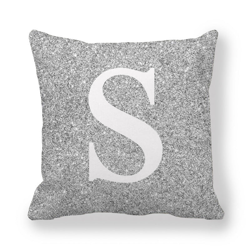 HKM-196371 Gray Shading 26 English Letters Peach Skin Fabric Pillow Cover 45x45cm
