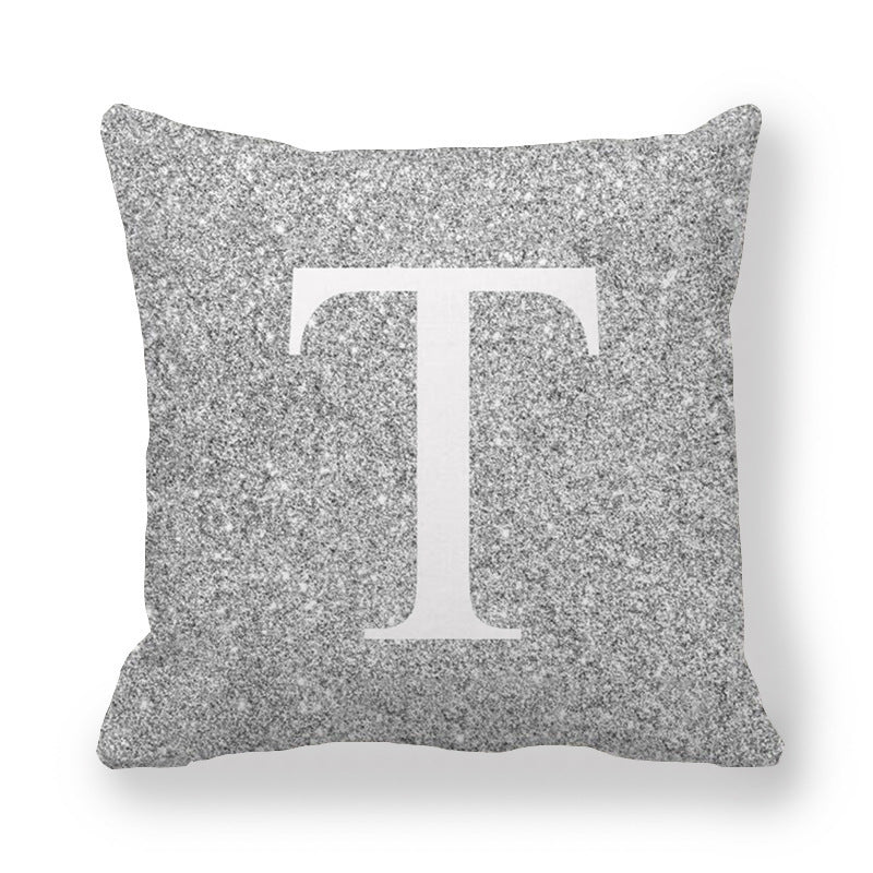 HKM-196371 Gray Shading 26 English Letters Peach Skin Fabric Pillow Cover 45x45cm