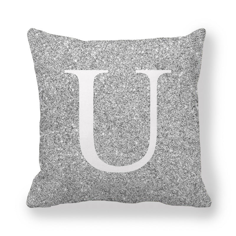 HKM-196371 Gray Shading 26 English Letters Peach Skin Fabric Pillow Cover 45x45cm