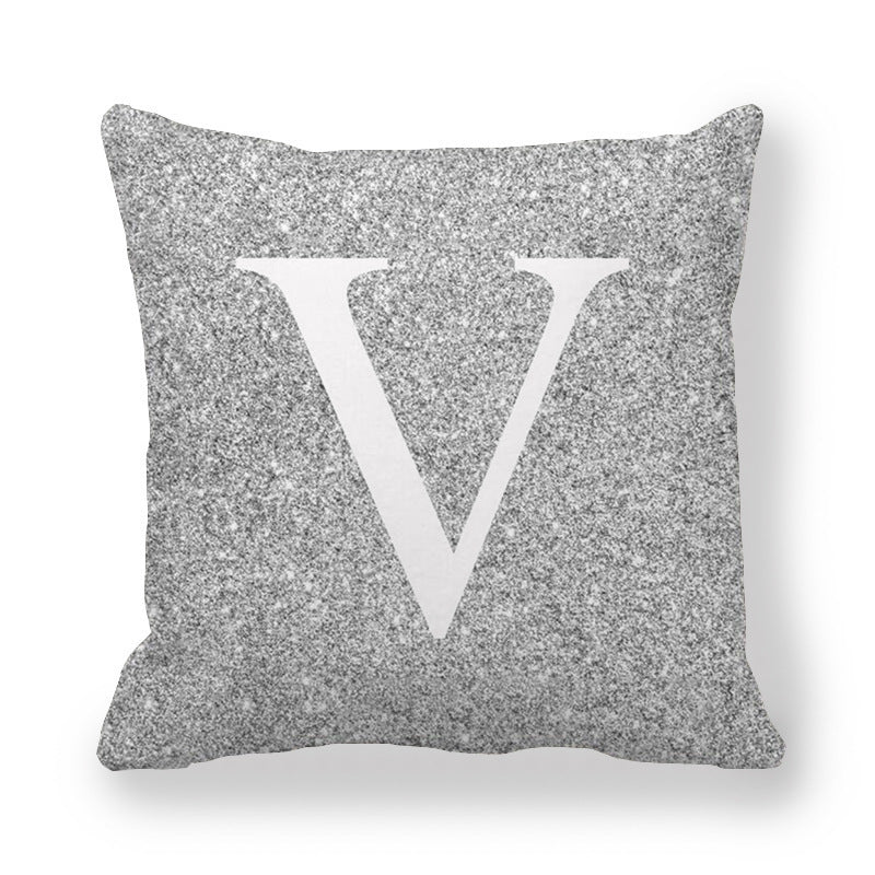 HKM-196371 Gray Shading 26 English Letters Peach Skin Fabric Pillow Cover 45x45cm