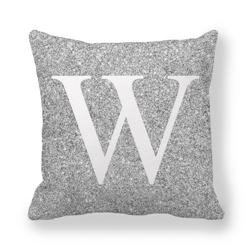 HKM-196371 Gray Shading 26 English Letters Peach Skin Fabric Pillow Cover 45x45cm