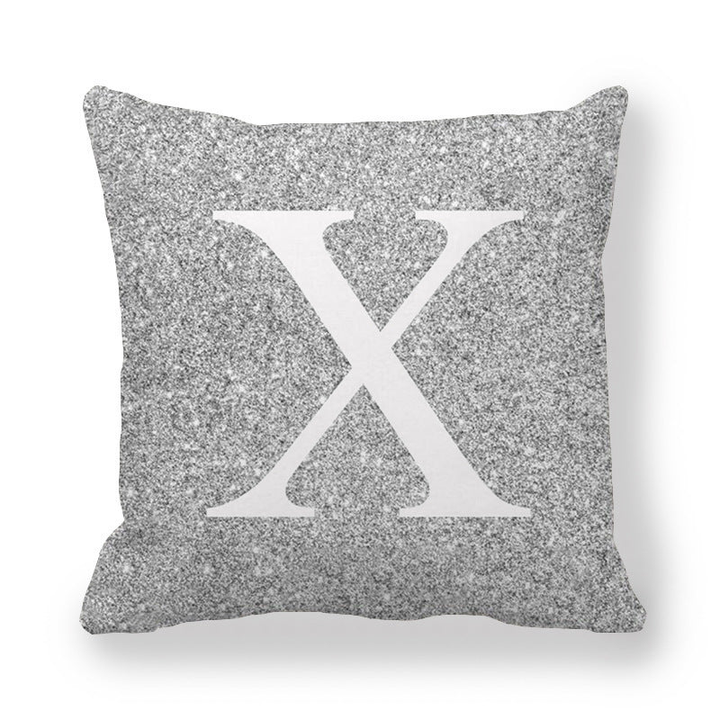HKM-196371 Gray Shading 26 English Letters Peach Skin Fabric Pillow Cover 45x45cm