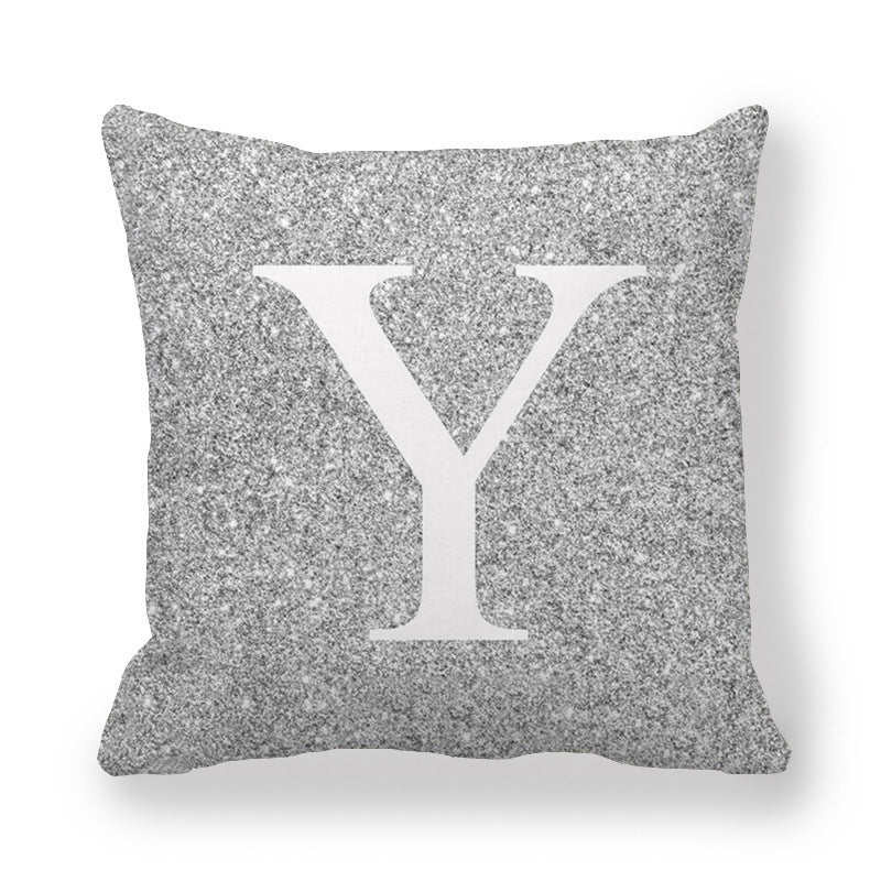 HKM-196371 Gray Shading 26 English Letters Peach Skin Fabric Pillow Cover 45x45cm