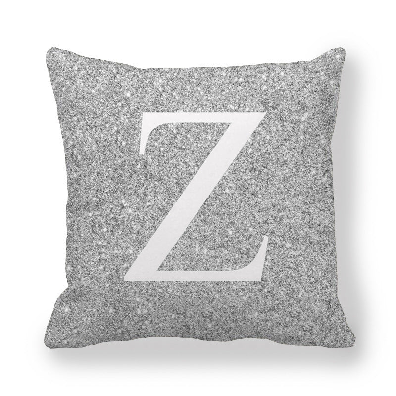 HKM-196371 Gray Shading 26 English Letters Peach Skin Fabric Pillow Cover 45x45cm